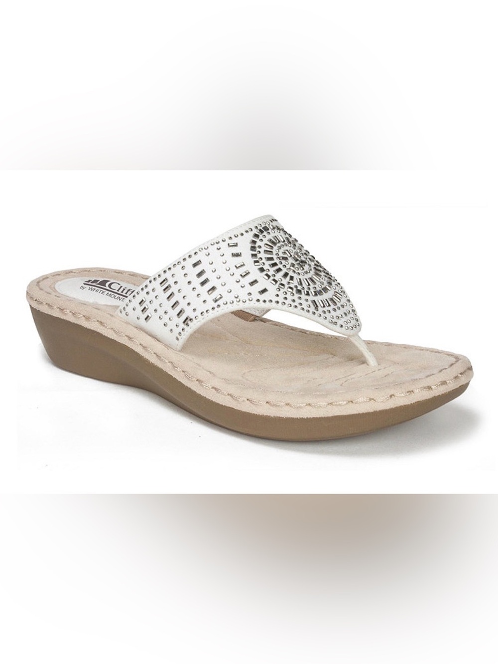 NIB Cliffs by White Mountain Cienna Rhinestone Wedge Sandals White Size 8